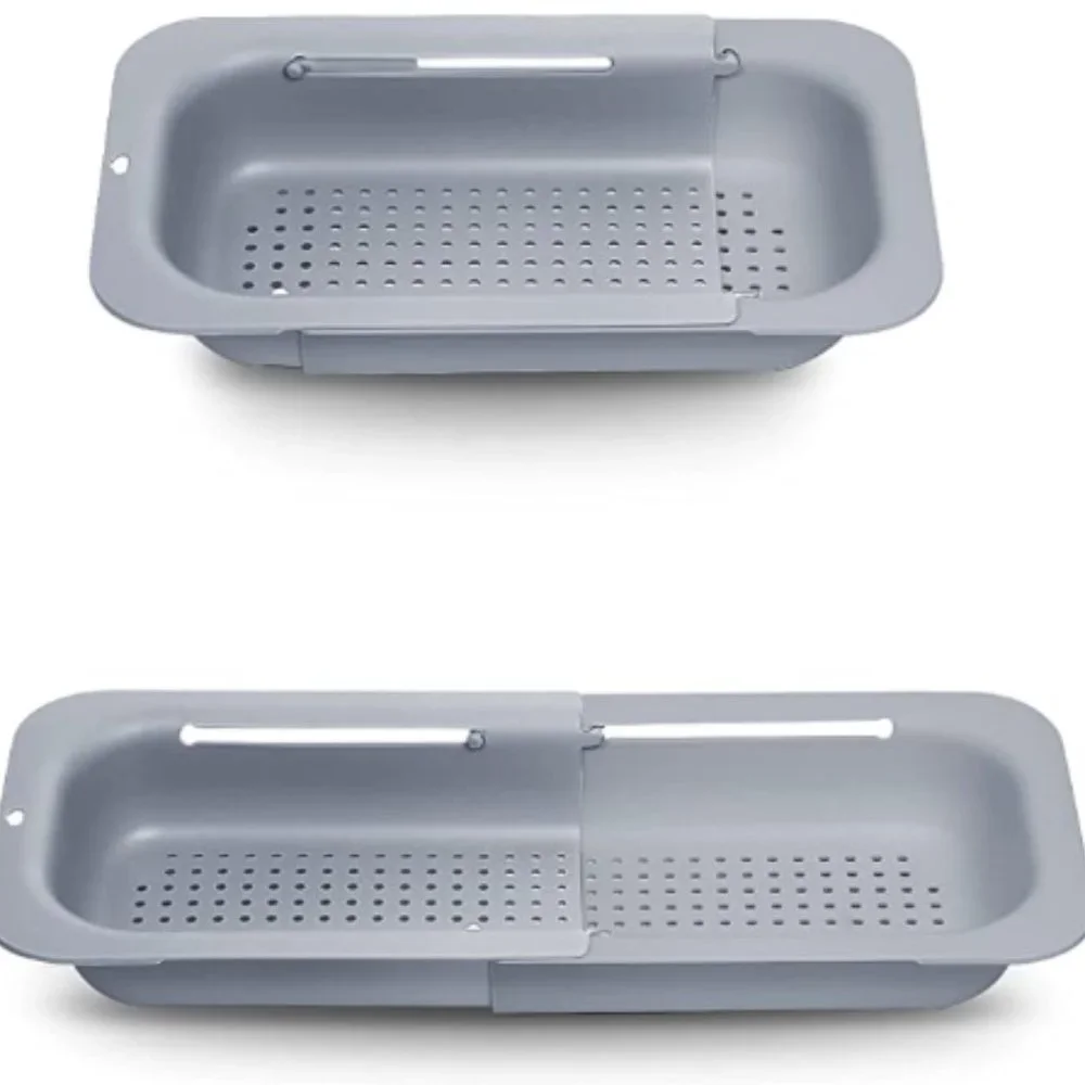 Extendable Over-the-Sink Kitchen Strainer - Colander Basket Set w/ Bowl  (Grey)